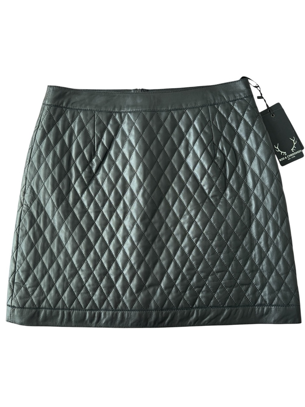 Bod & Christensen Quilted Leather Mini Skirt Size 12 Black